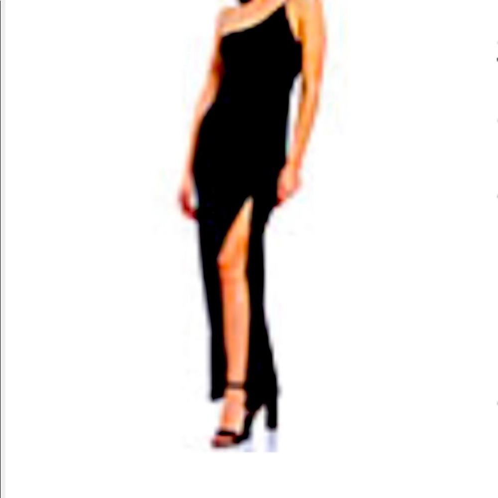 One Shoulder Scuba Crepe Front High Slit Dress